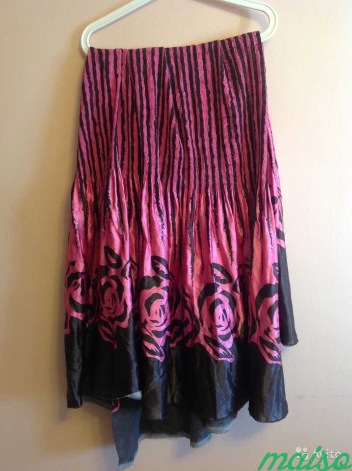 Ткань черно-розовая синтетическая с гофрэ в Москве. Фото 1