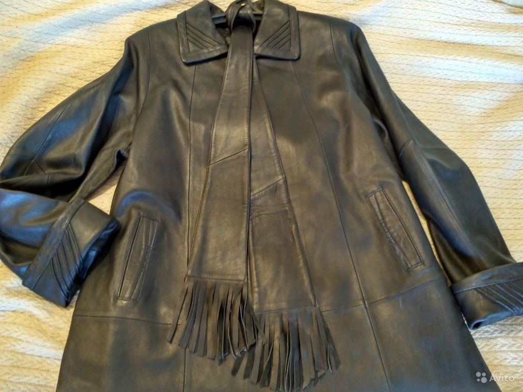 Новое черное кожаное пальто р56-60 в Москве. Фото 1