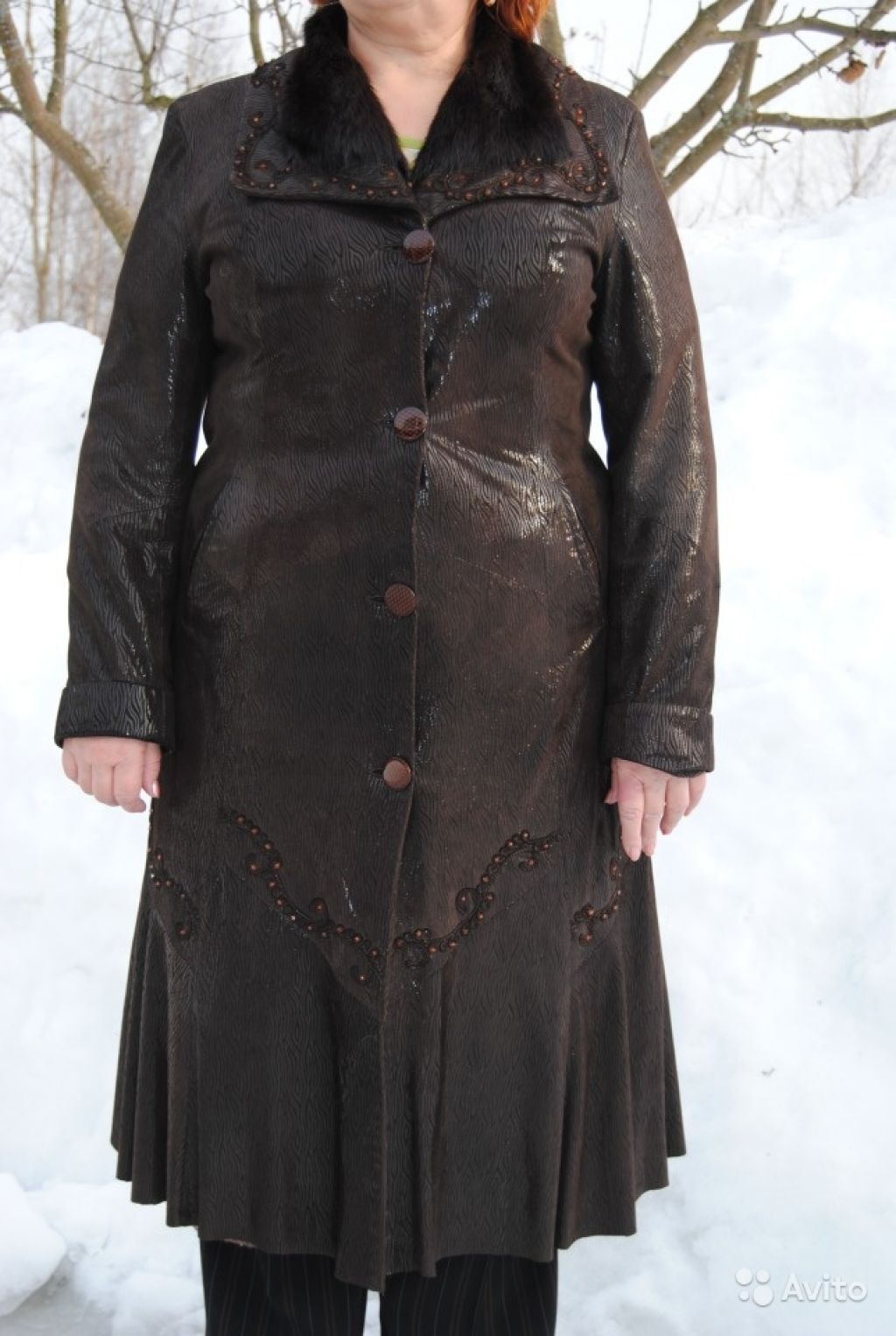 Кожаное женское пальто р-р 52 в Москве. Фото 1