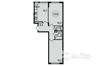 2-к квартира, 57.8 м², 16/16 эт. в Москве. Фото 1