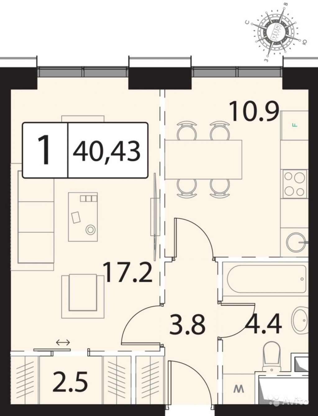 1-к квартира, 40 м², 15/30 эт. в Москве. Фото 1