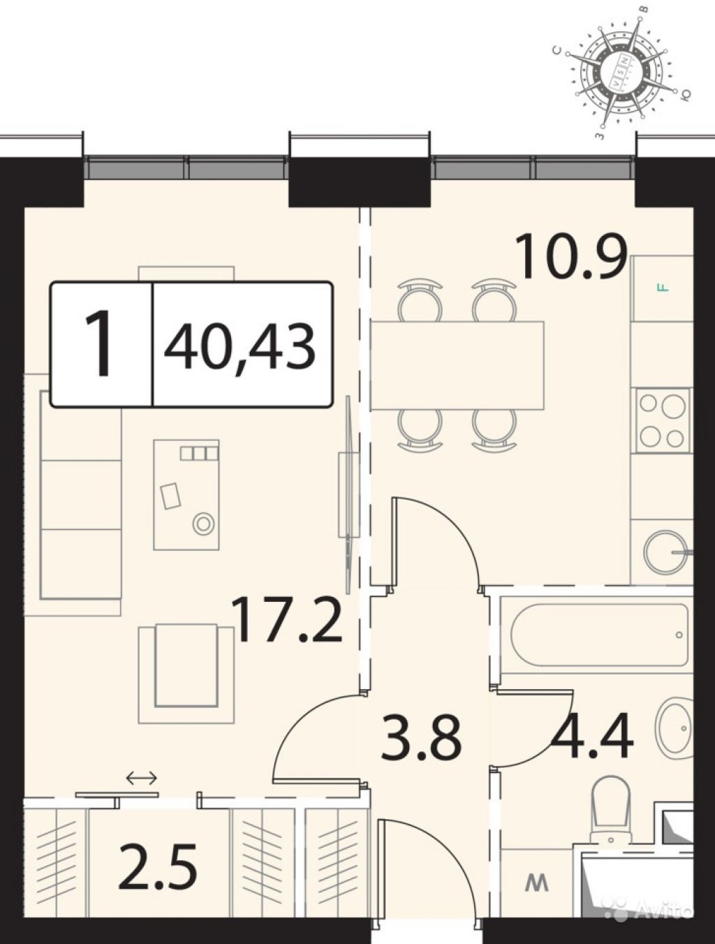 1-к квартира, 40 м², 6/30 эт. в Москве. Фото 1