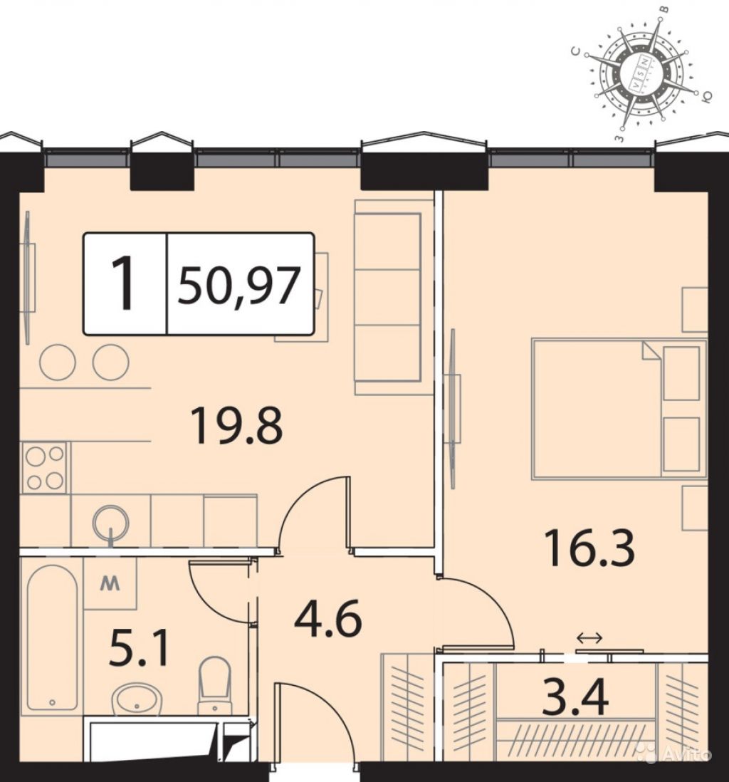 1-к квартира, 50 м², 17/30 эт. в Москве. Фото 1