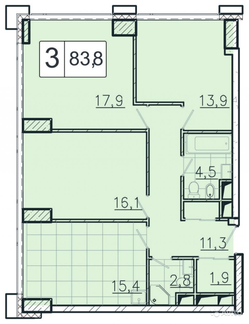 3-к квартира, 84 м², 32/52 эт. в Москве. Фото 1