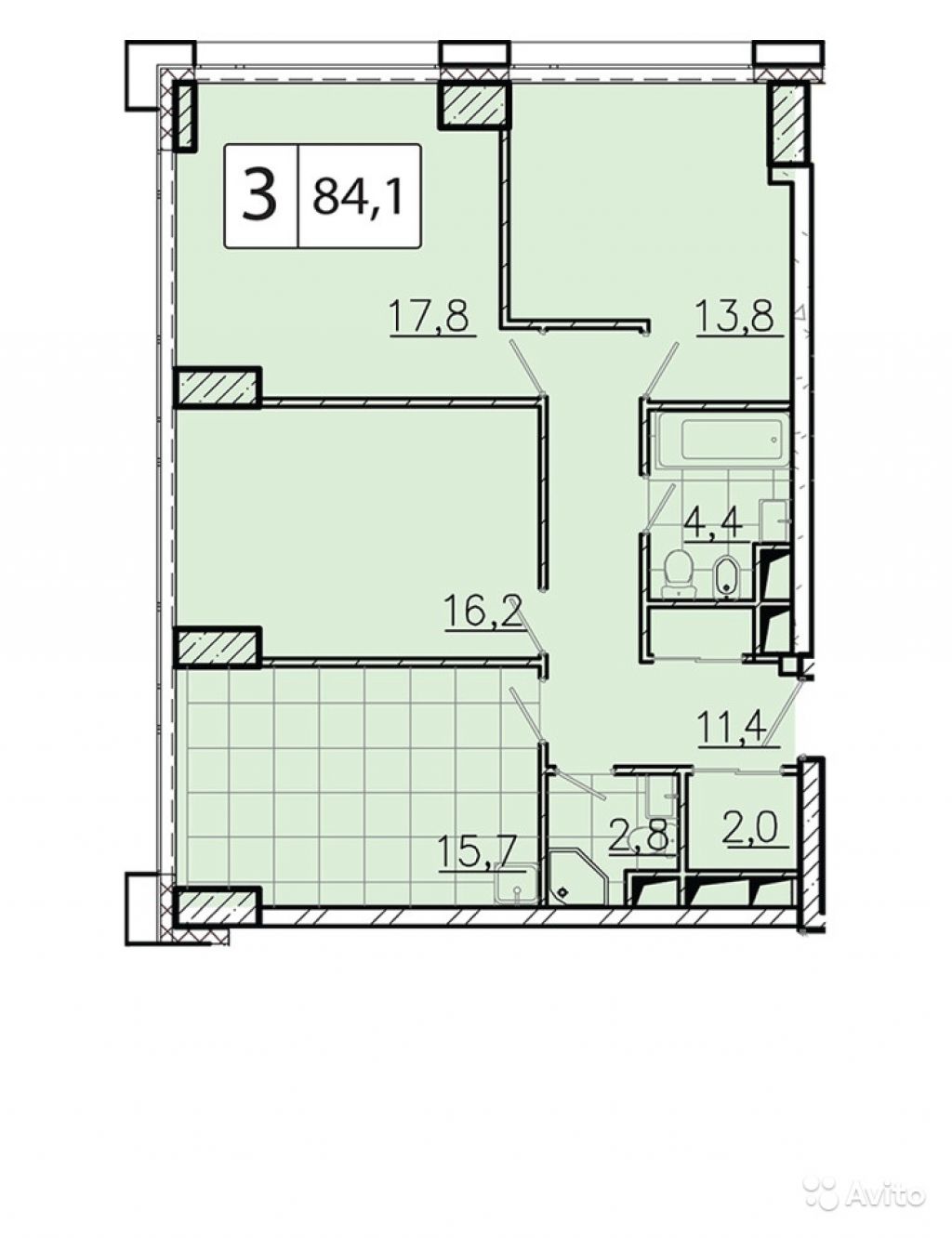 3-к квартира, 84 м², 37/52 эт. в Москве. Фото 1