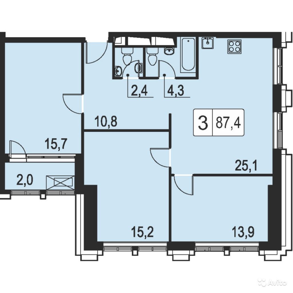 3-к квартира, 89 м², 38/44 эт. в Москве. Фото 1