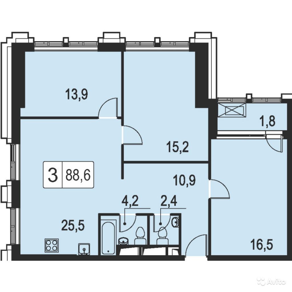 3-к квартира, 90 м², 37/38 эт. в Москве. Фото 1