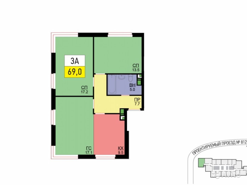 3-к квартира, 69 м², 5/21 эт. в Москве. Фото 1