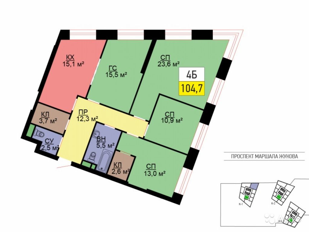 4-к квартира, 105 м², 10/53 эт. в Москве. Фото 1