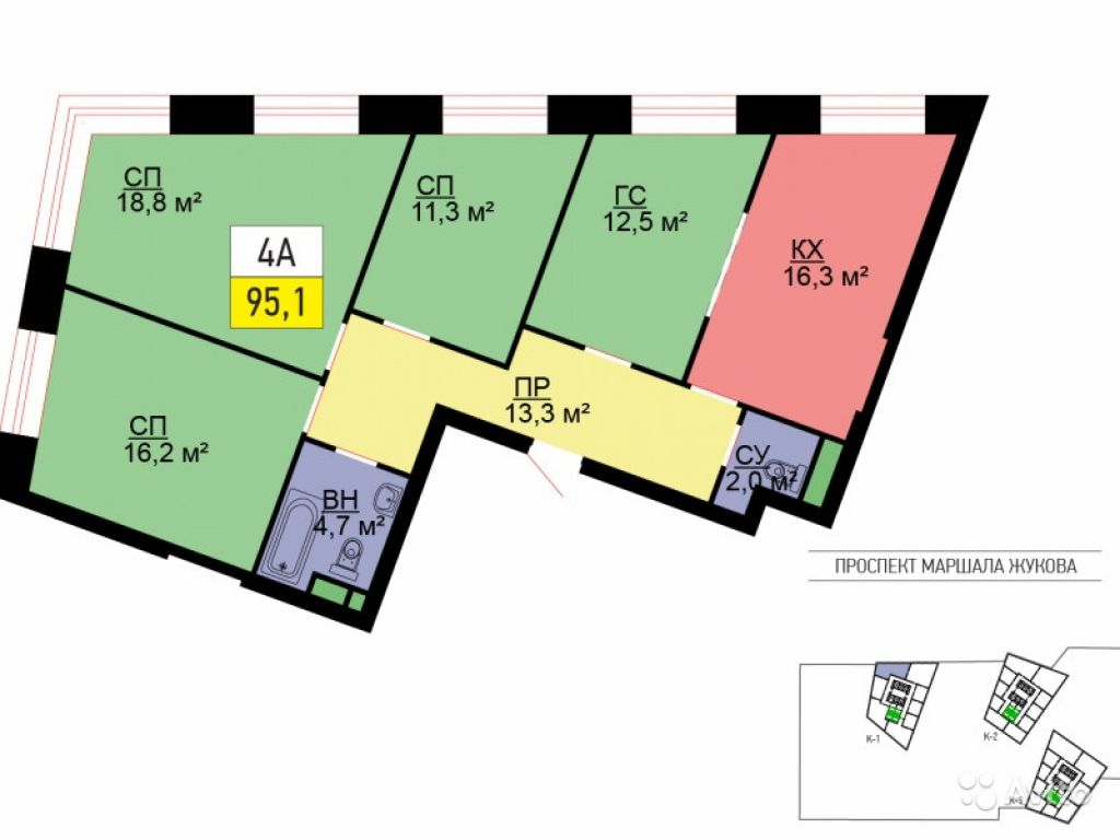 4-к квартира, 95 м², 19/53 эт. в Москве. Фото 1