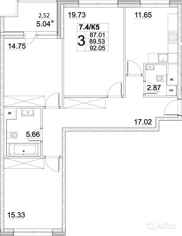 3-к квартира, 89.5 м², 2/18 эт. в Москве. Фото 1