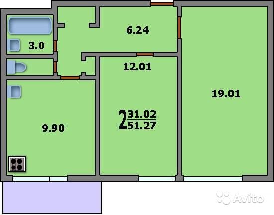 2-к квартира, 51.3 м², 3/16 эт. в Москве. Фото 1