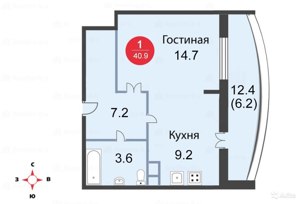 1-к квартира, 43.9 м², 24/24 эт. в Москве. Фото 1