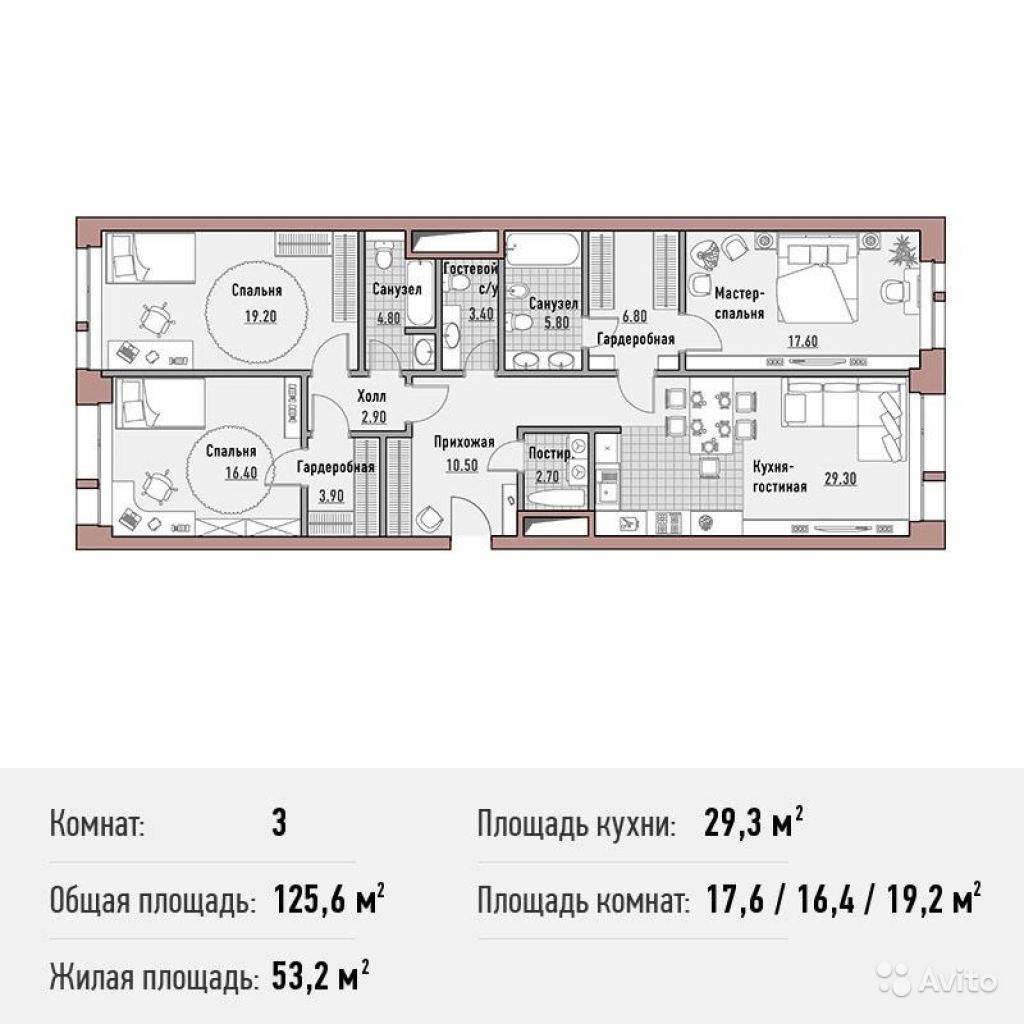 3-к квартира, 125.6 м², 3/10 эт. в Москве. Фото 1