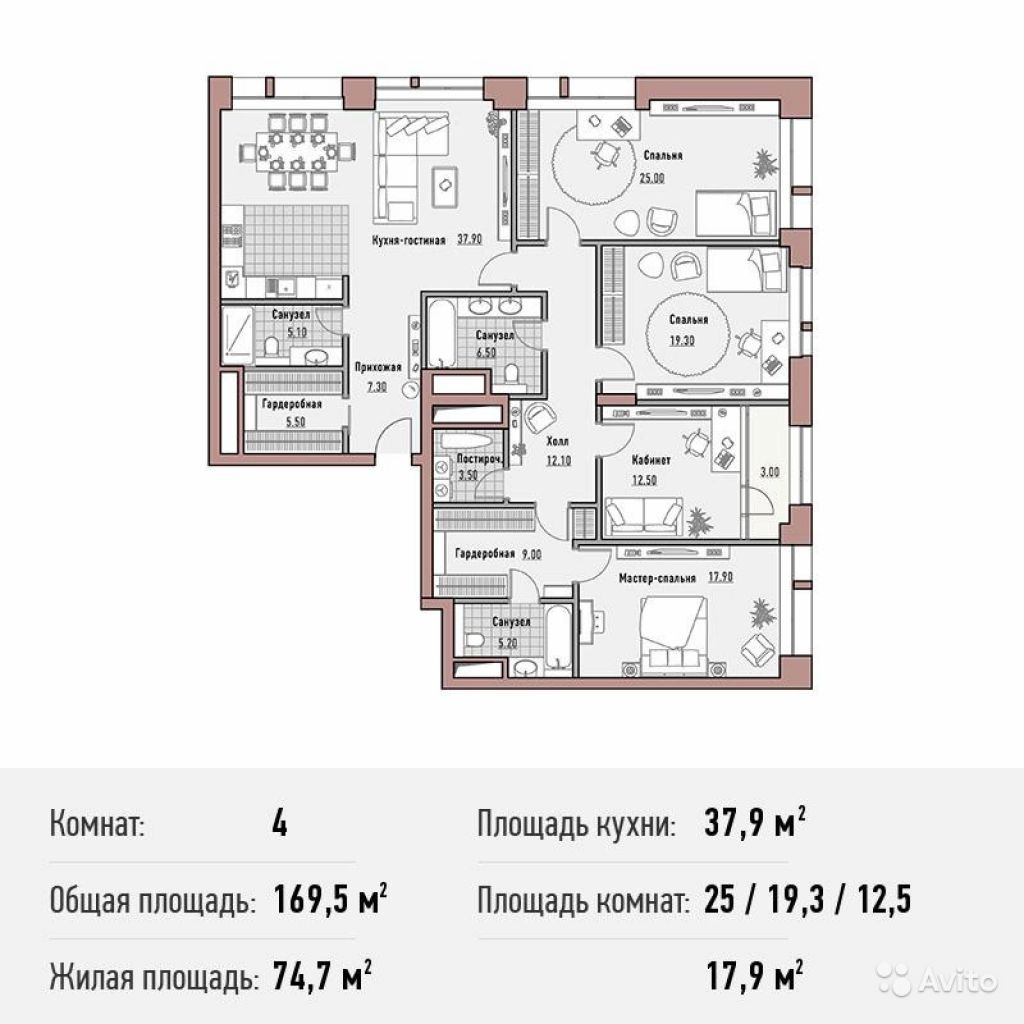 4-к квартира, 169.5 м², 9/10 эт. в Москве. Фото 1