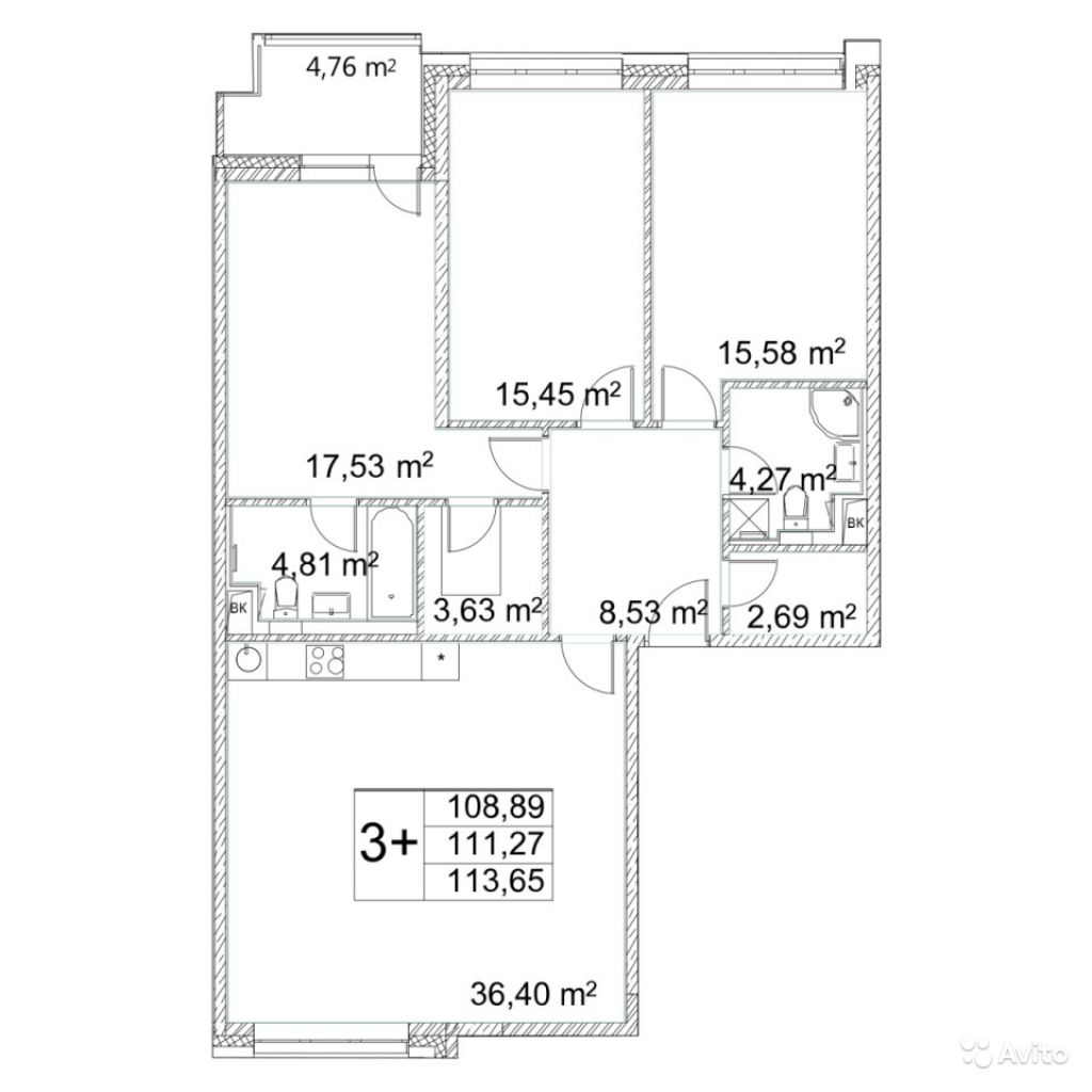 3-к квартира, 111.3 м², 2/12 эт. в Москве. Фото 1