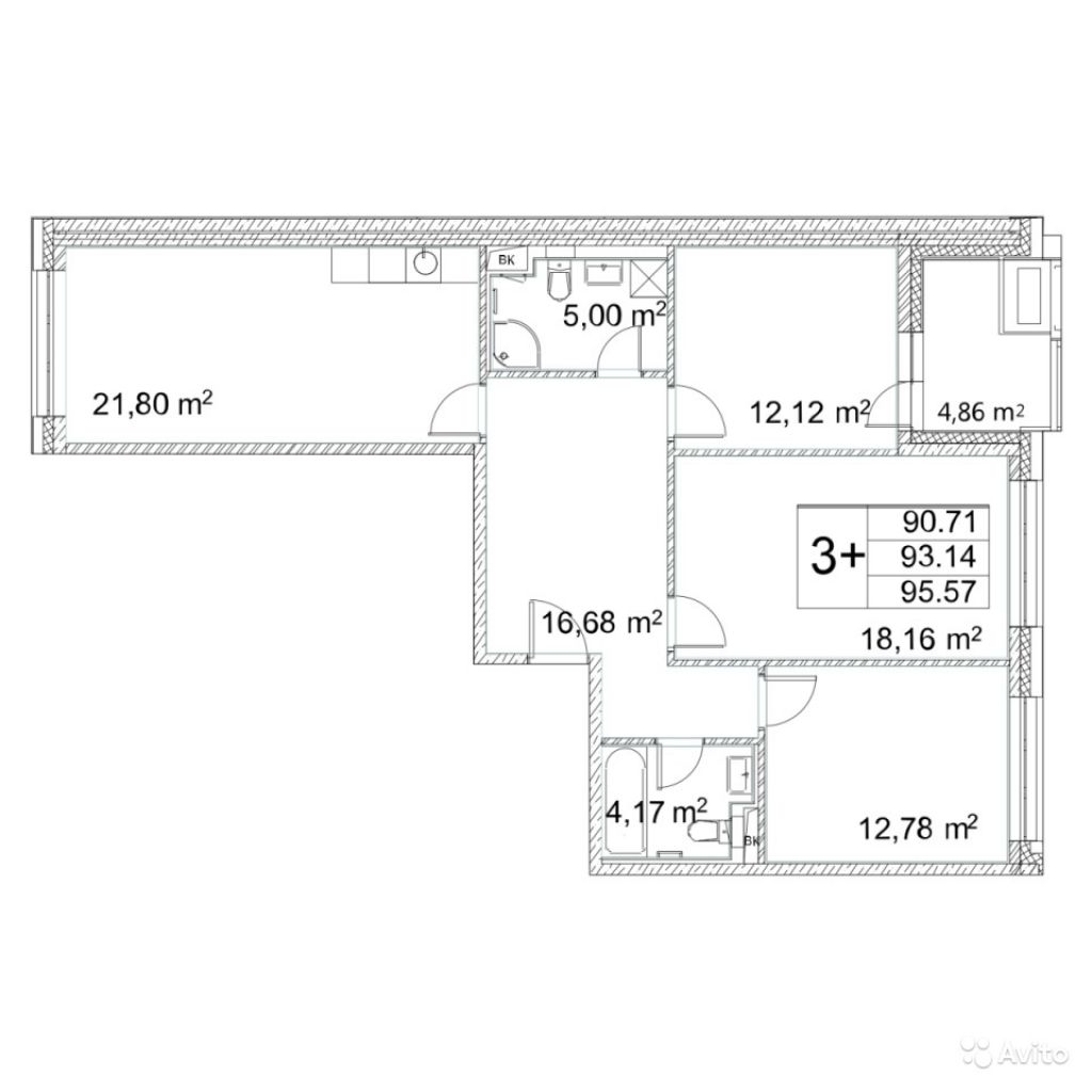 3-к квартира, 93.1 м², 2/12 эт. в Москве. Фото 1