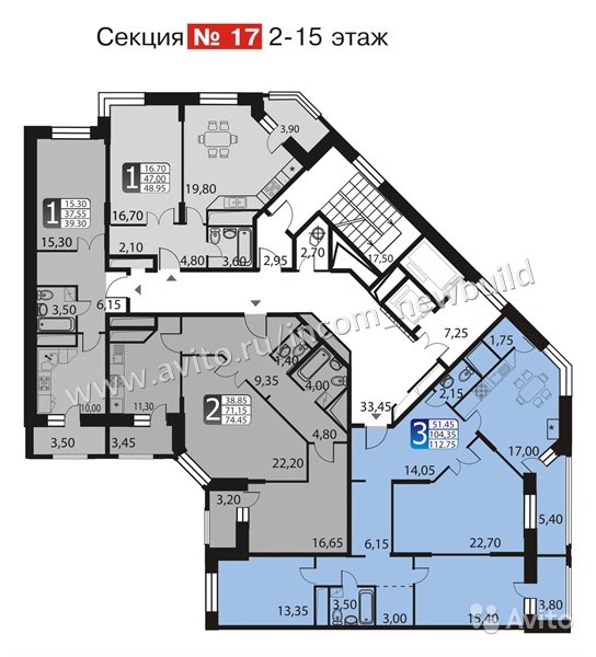 3-к квартира, 109.6 м², 7/15 эт. в Москве. Фото 1