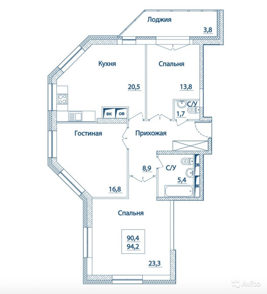 3-к квартира, 94.2 м², 19/24 эт. в Москве. Фото 1