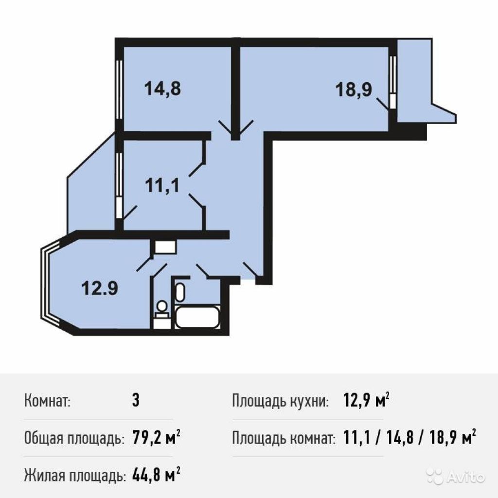 3-к квартира, 79.2 м², 2/17 эт. в Москве. Фото 1