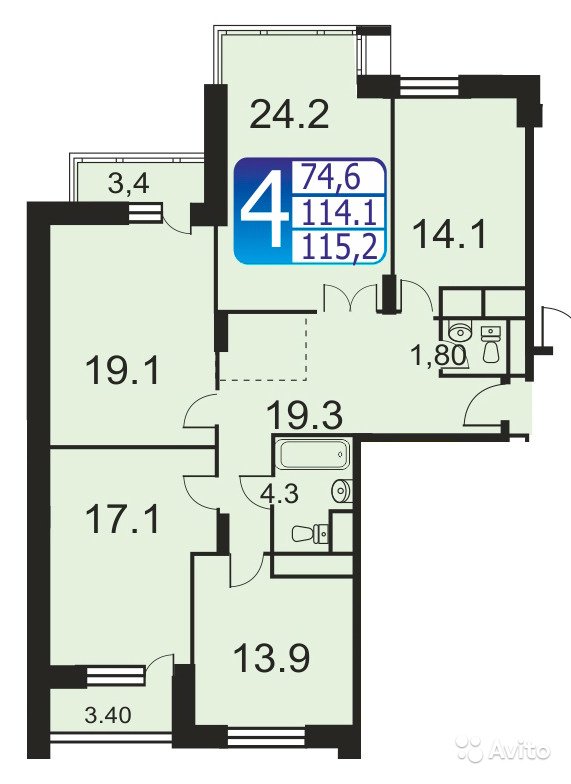 4-к квартира, 115.4 м², 17/20 эт. в Москве. Фото 1