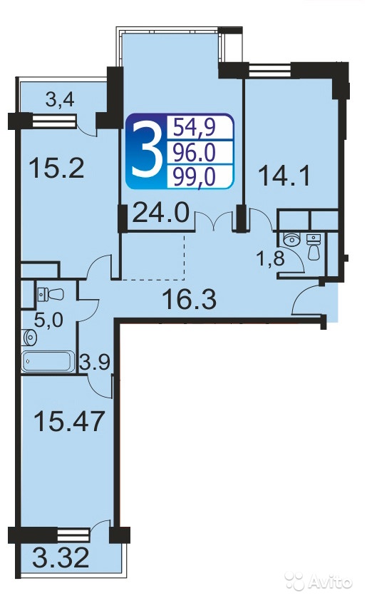 3-к квартира, 99.4 м², 13/17 эт. в Москве. Фото 1