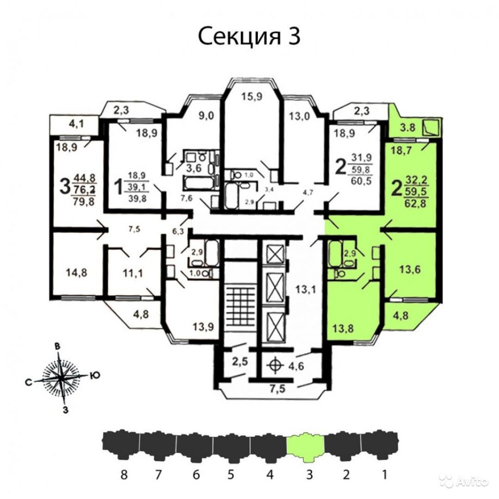 Продам квартиру 2-к квартира 65.2 м² на 4 этаже 25-этажного панельного дома в Москве. Фото 1