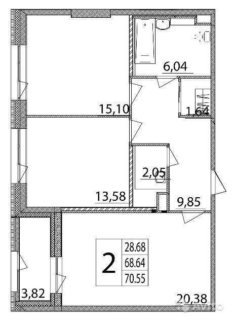 Продам квартиру в новостройке 2-к квартира 71.7 м² на 2 этаже 15-этажного монолитного дома в Москве. Фото 1