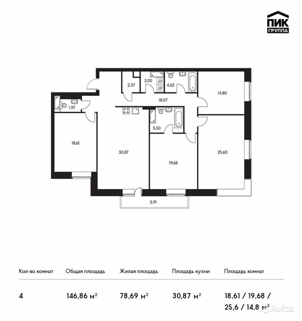 Продам квартиру в новостройке ЖК «Вавилова 4» 4-к квартира 146.9 м² на 4 этаже 13-этажного монолитного дома , тип участия: ДДУ в Москве. Фото 1