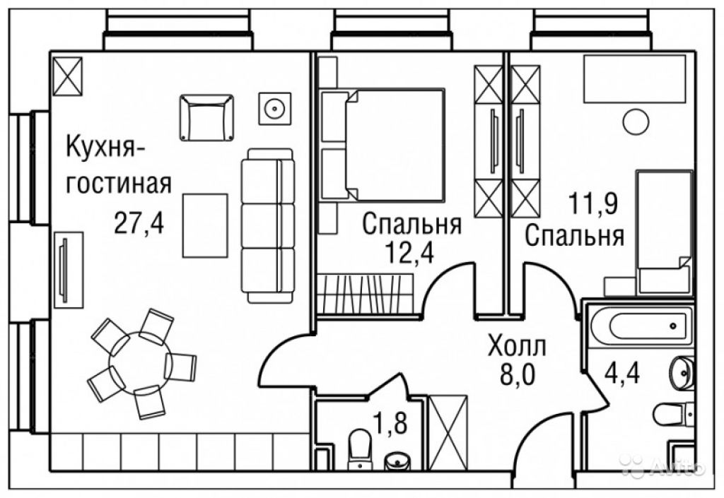 Продам квартиру в новостройке 3-к квартира 67 м² на 3 этаже 27-этажного монолитного дома в Москве. Фото 1