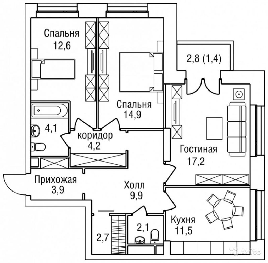 Продам квартиру в новостройке 3-к квартира 89 м² на 14 этаже 27-этажного монолитного дома в Москве. Фото 1