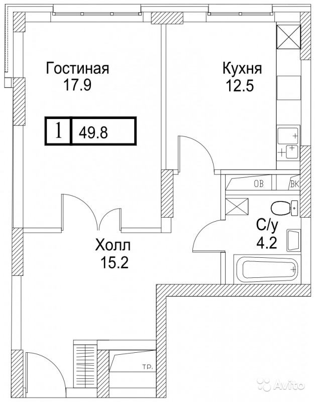 Продам квартиру в новостройке 1-к квартира 48 м² на 3 этаже 13-этажного кирпичного дома в Москве. Фото 1