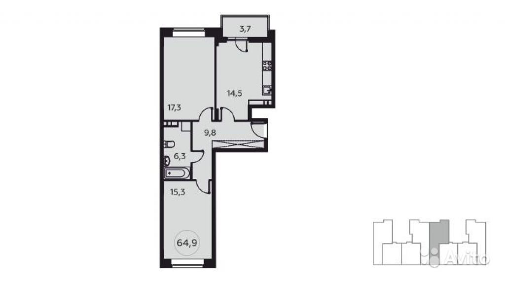 Продам квартиру в новостройке ЖК «Москва А101» , Корпус 18 2-к квартира 64 м² на 11 этаже 15-этажного монолитного дома , тип участия: ДДУ в Москве. Фото 1