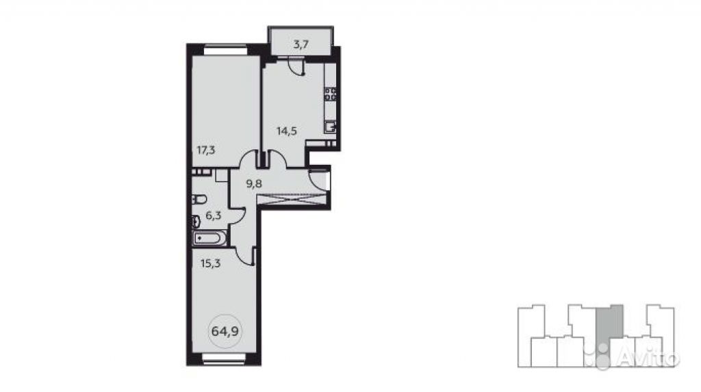 Продам квартиру в новостройке ЖК «Москва А101» , Корпус 18 2-к квартира 64 м² на 13 этаже 15-этажного монолитного дома , тип участия: ДДУ в Москве. Фото 1