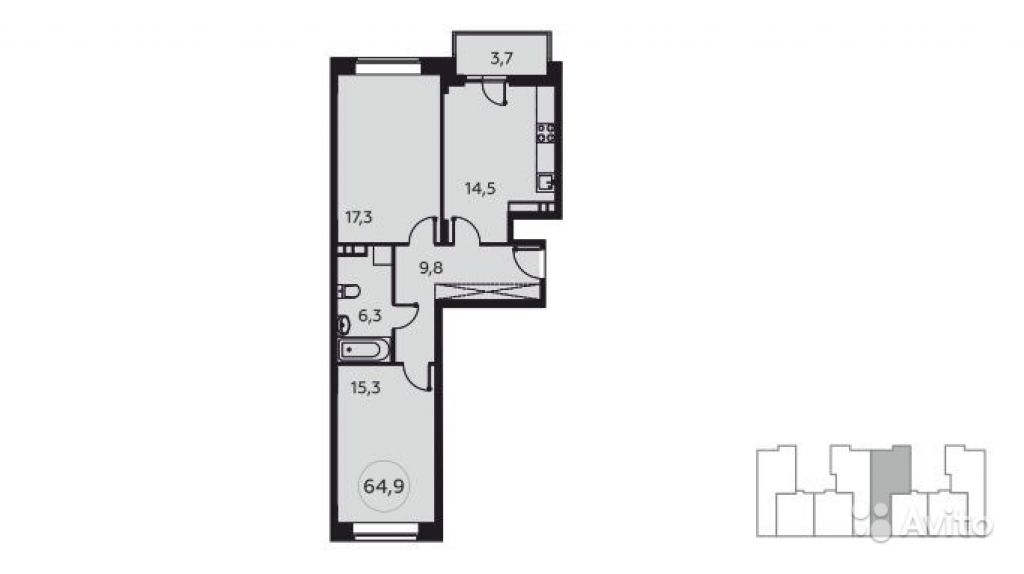 Продам квартиру в новостройке ЖК «Москва А101» , Корпус 18 2-к квартира 64 м² на 14 этаже 15-этажного монолитного дома , тип участия: ДДУ в Москве. Фото 1