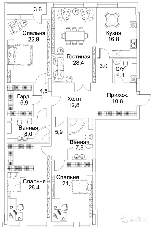 Продам квартиру в новостройке ЖК BARRIN HOUSE (Баррин Хаус) , Romanoff House (Романов Хаус) 4-к квартира 187 м² на 9 этаже 12-этажного монолитного дома , тип участия: ДДУ в Москве. Фото 1