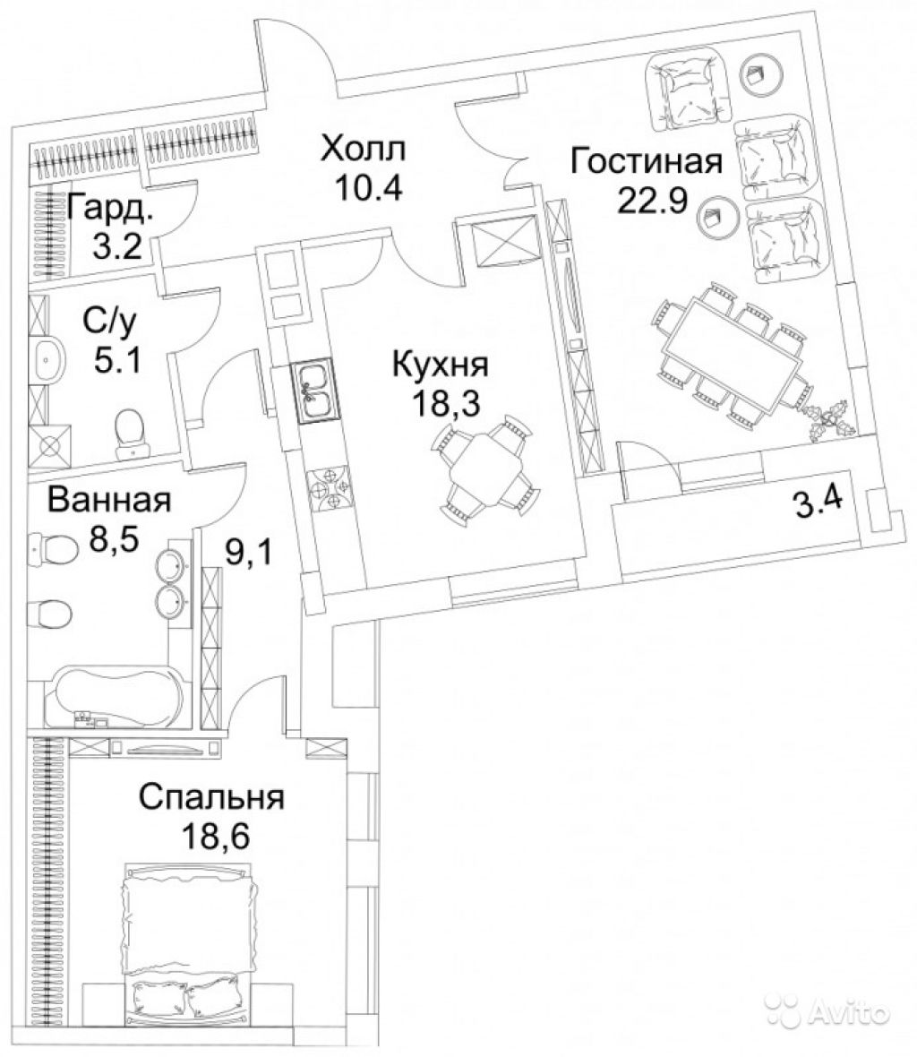 Продам квартиру в новостройке ЖК BARRIN HOUSE (Баррин Хаус) , Trubetskoy House (Трубецкой Хаус) 2-к квартира 97 м² на 11 этаже 12-этажного монолитного дома , тип участия: ДДУ в Москве. Фото 1