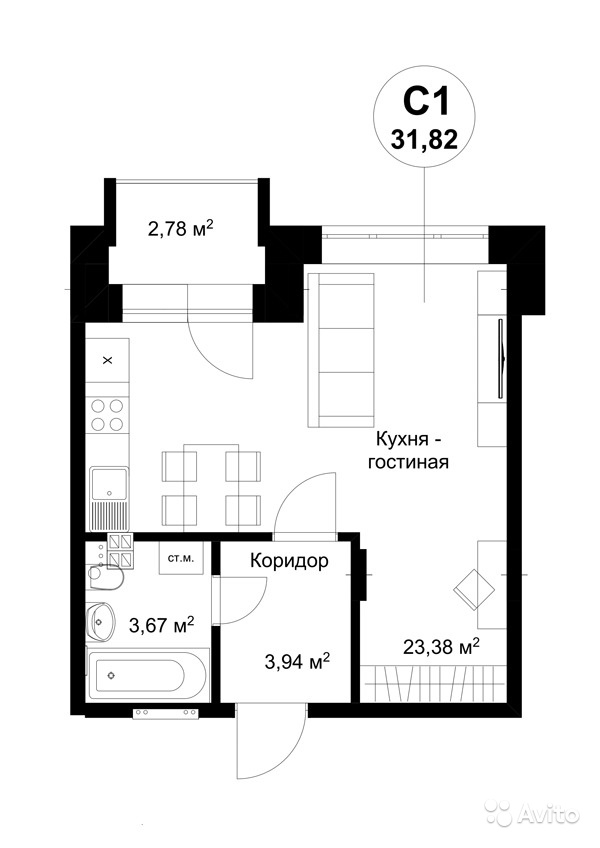 Продам квартиру в новостройке ЖК 'Бакеево Парк' 1-к квартира 31.8 м² на 1 этаже 3-этажного монолитного дома , тип участия: ДДУ в Москве. Фото 1