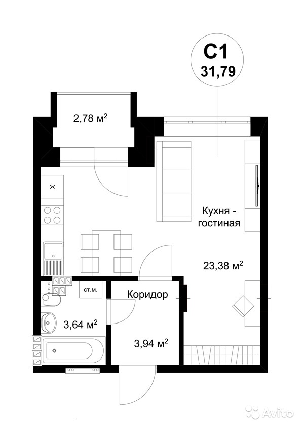 Продам квартиру в новостройке ЖК 'Бакеево Парк' 1-к квартира 31.8 м² на 2 этаже 3-этажного монолитного дома , тип участия: ДДУ в Москве. Фото 1