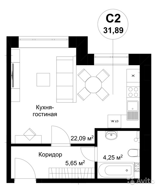 Продам квартиру в новостройке ЖК 'Бакеево Парк' 1-к квартира 31.9 м² на 1 этаже 3-этажного монолитного дома , тип участия: ДДУ в Москве. Фото 1