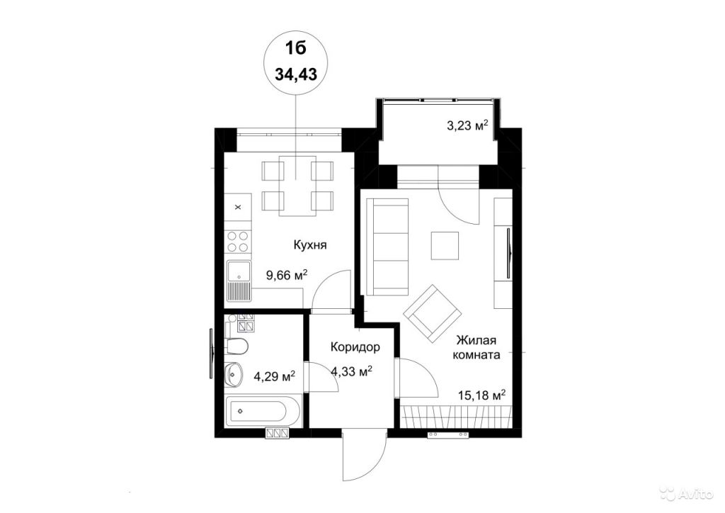 Продам квартиру в новостройке ЖК 'Бакеево Парк' 1-к квартира 34.5 м² на 1 этаже 3-этажного монолитного дома , тип участия: ДДУ в Москве. Фото 1