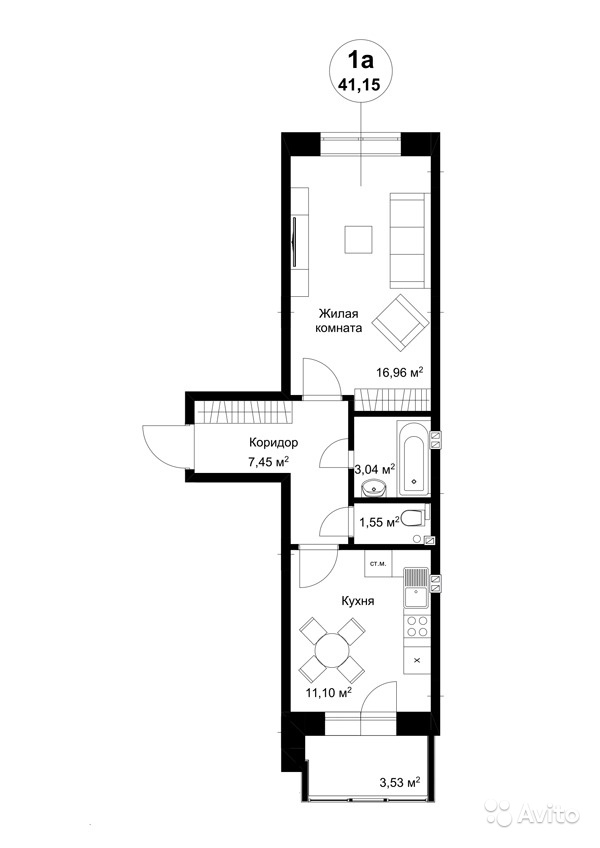 Продам квартиру в новостройке ЖК 'Бакеево Парк' 1-к квартира 41.2 м² на 1 этаже 3-этажного монолитного дома , тип участия: ДДУ в Москве. Фото 1