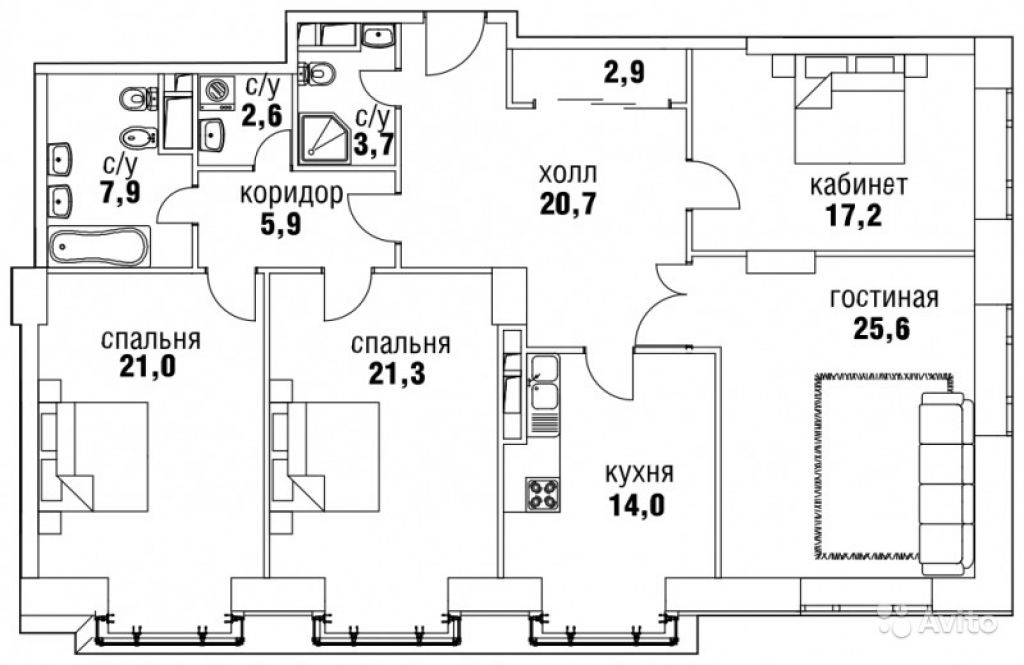 Продам квартиру в новостройке ЖК «Суббота» 4-к квартира 146 м² на 13 этаже 24-этажного монолитного дома , тип участия: ДДУ в Москве. Фото 1