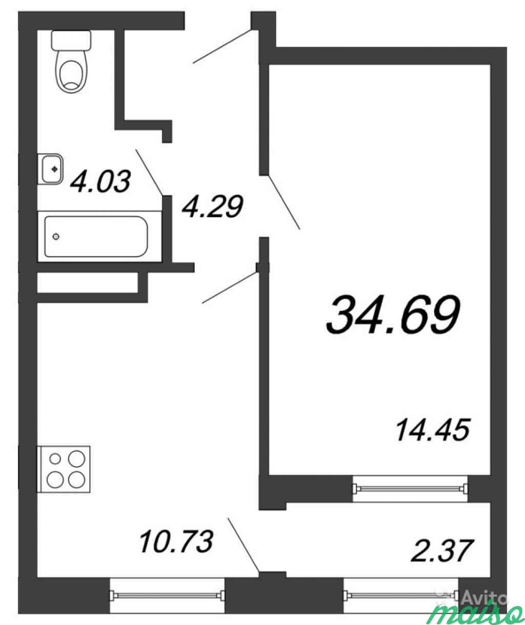 1-к квартира, 34.7 м², 13/13 эт. в Санкт-Петербурге. Фото 4