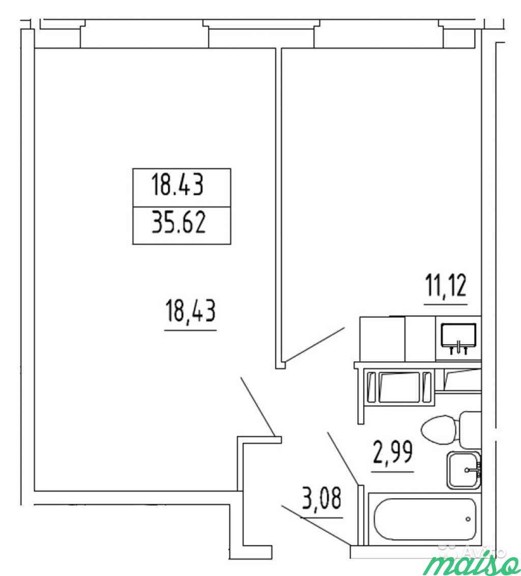 1-к квартира, 35.6 м², 7/11 эт. в Санкт-Петербурге. Фото 9