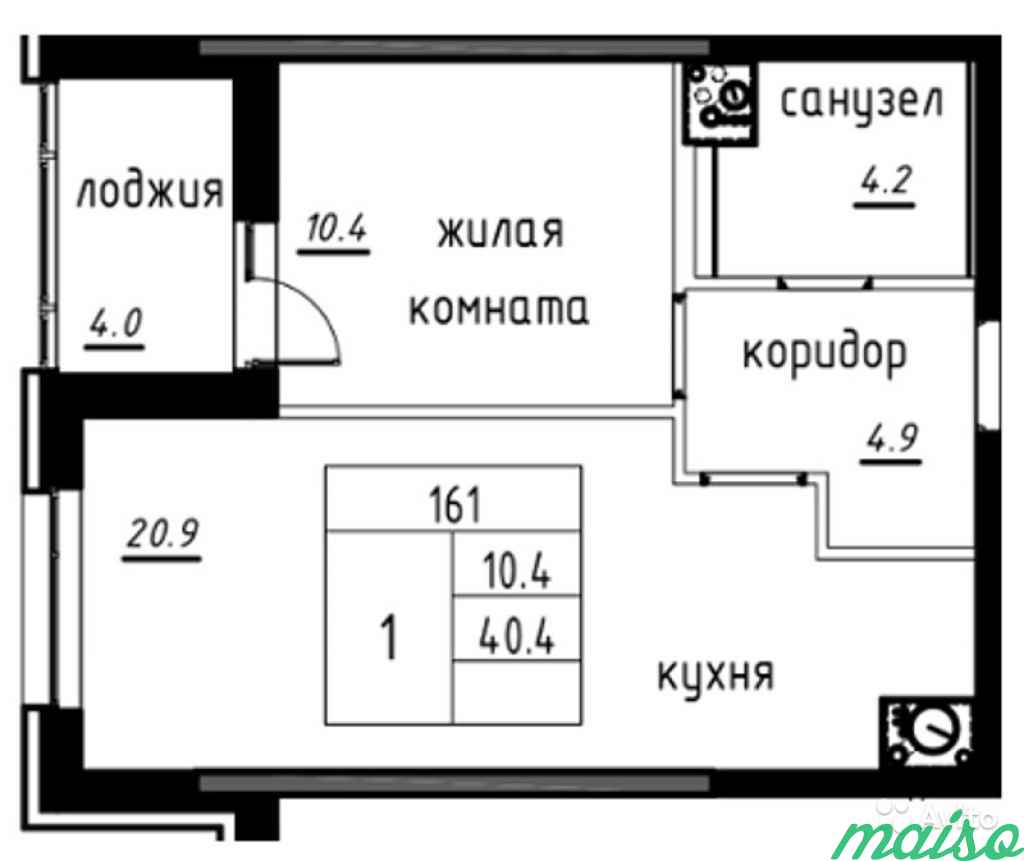 1-к квартира, 42.4 м², 2/13 эт. в Санкт-Петербурге. Фото 9