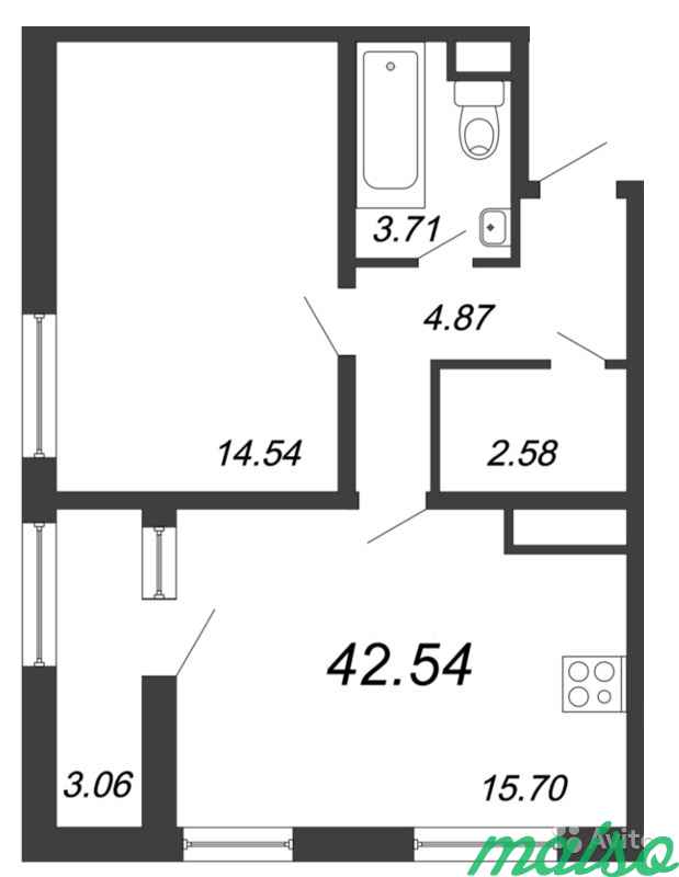 1-к квартира, 42.5 м², 11/13 эт. в Санкт-Петербурге. Фото 4