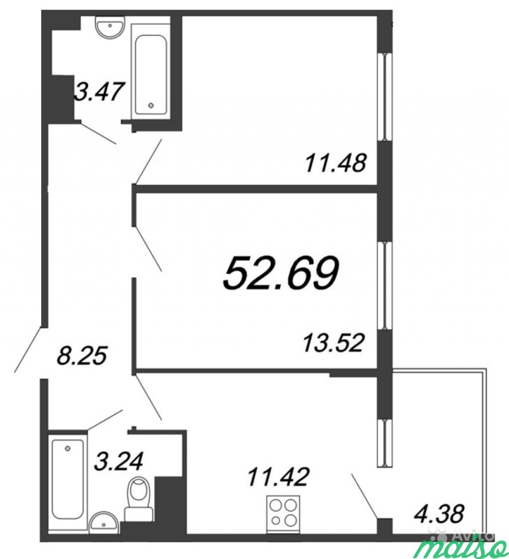 2-к квартира, 52.7 м², 3/5 эт. в Санкт-Петербурге. Фото 4