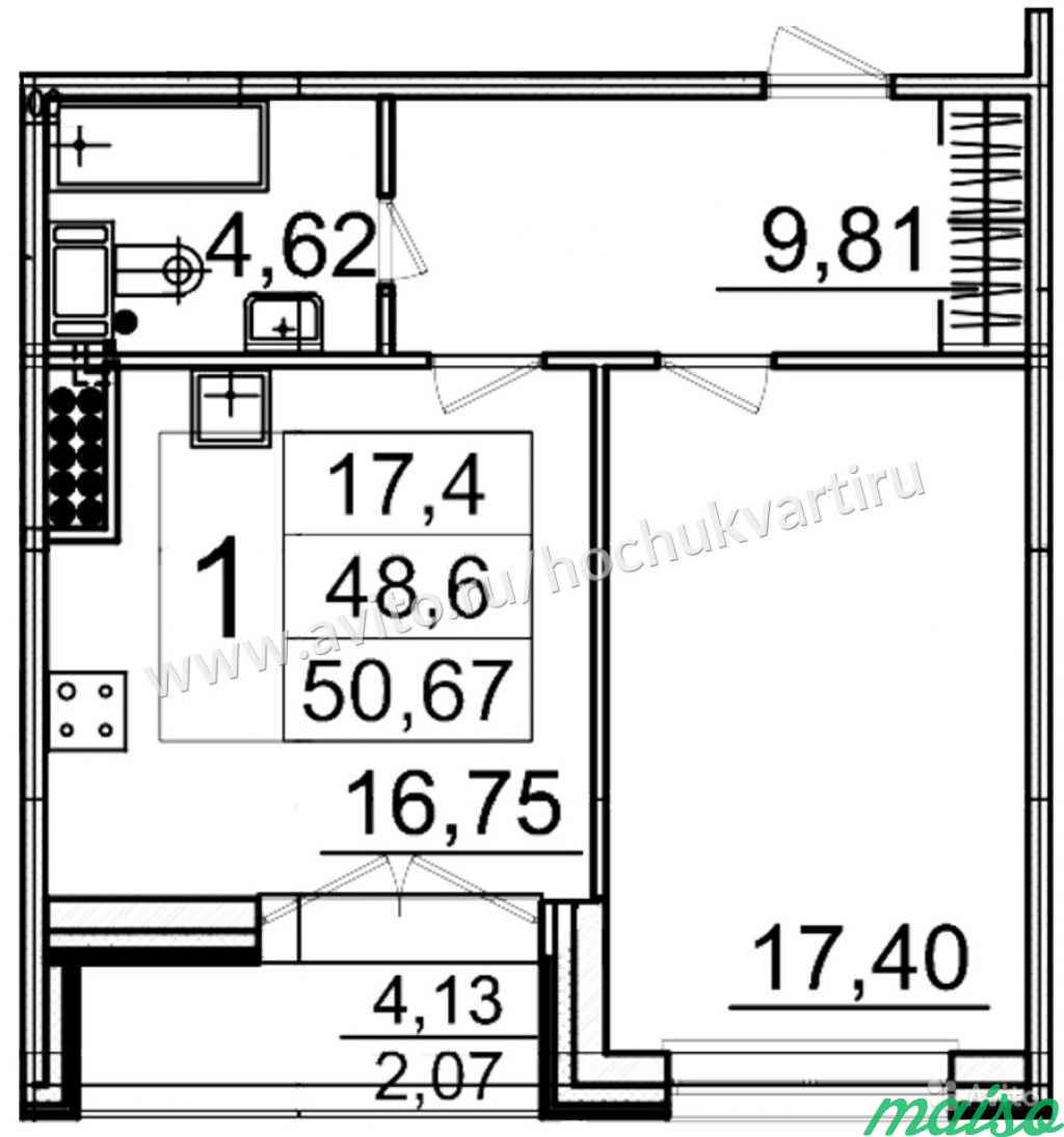 1-к квартира, 50.6 м², 12/15 эт. в Санкт-Петербурге. Фото 7