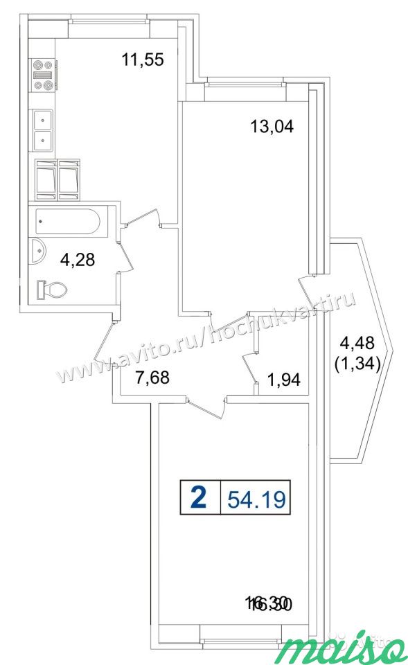 2-к квартира, 56.1 м², 2/25 эт. в Санкт-Петербурге. Фото 7